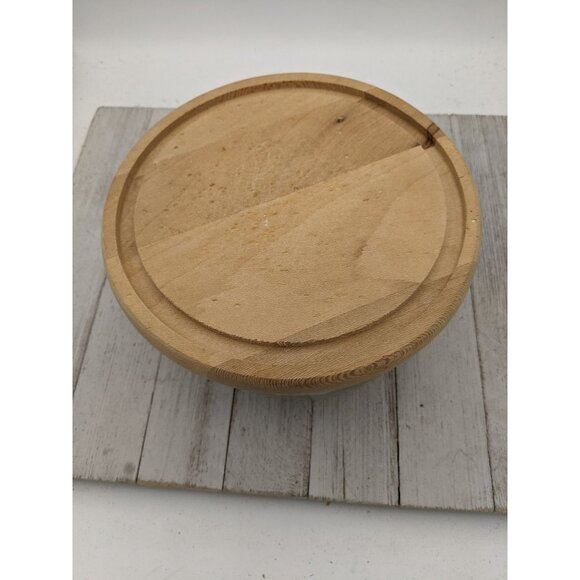Glass Food Storage Serving Bowl 6" w/ Natural Wood Serving Tray Lid 1749 Cheese - Picture 2 of 6